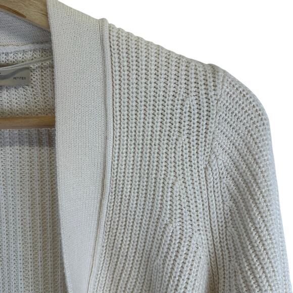 Loft Cream Tight Knit Open Relaxed Cardigan Sweater Womens XS Petite Fisherman - Picture 10 of 14